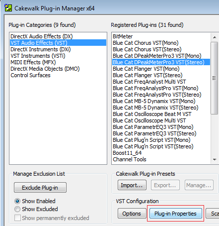 Step 21.1 - Open the plug-in manager and open the properties panel for the plug-in